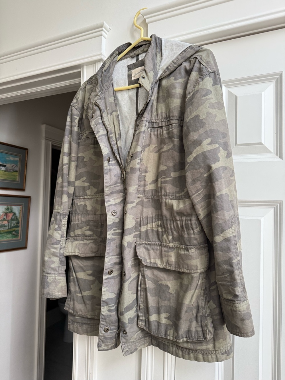 Universal Thread Hooded Camouflage Field Jacket - Neutral Green/Gray